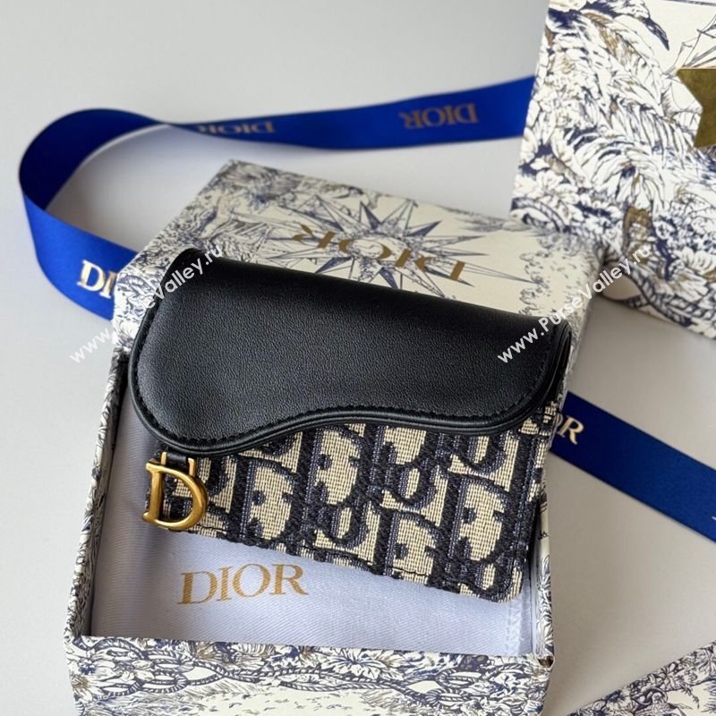 Dior Saddle Lotus Card Holder Wallet in Oblique Jacquard Black/Blue 2026 5611 (XXG-260127022)
