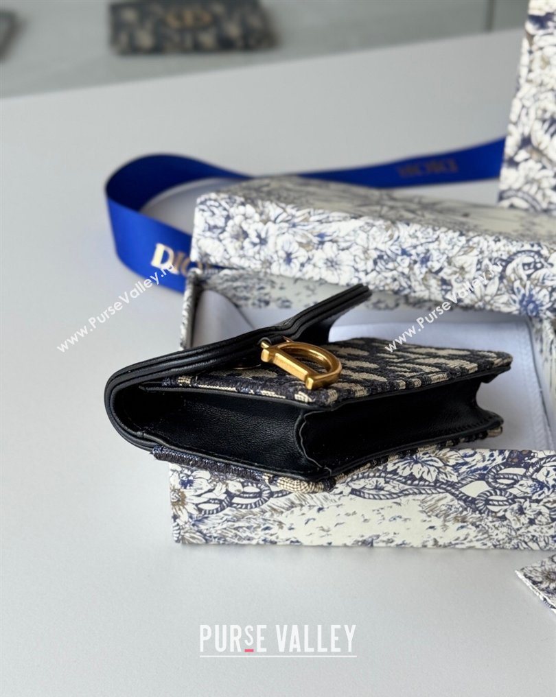 Dior Saddle Lotus Card Holder Wallet in Oblique Jacquard Black/Blue 2026 5611 (XXG-260127022)