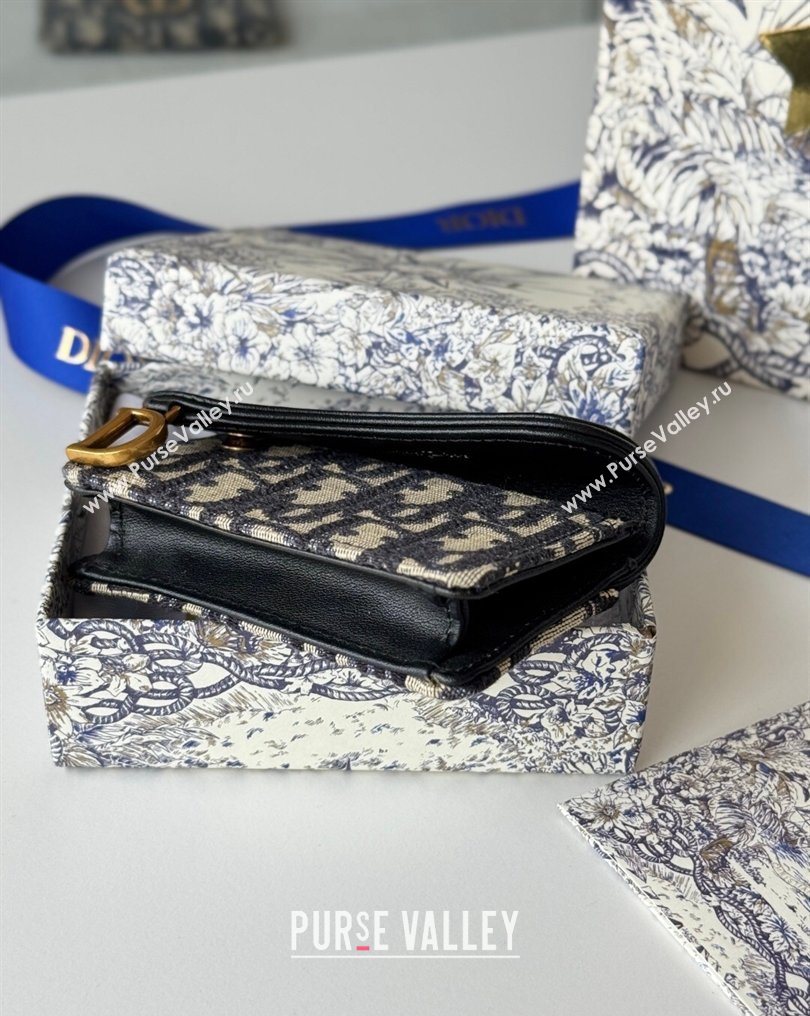 Dior Saddle Lotus Card Holder Wallet in Oblique Jacquard Black/Blue 2026 5611 (XXG-260127022)