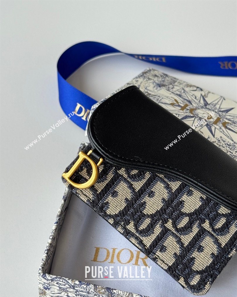 Dior Saddle Lotus Card Holder Wallet in Oblique Jacquard Black/Blue 2026 5611 (XXG-260127022)