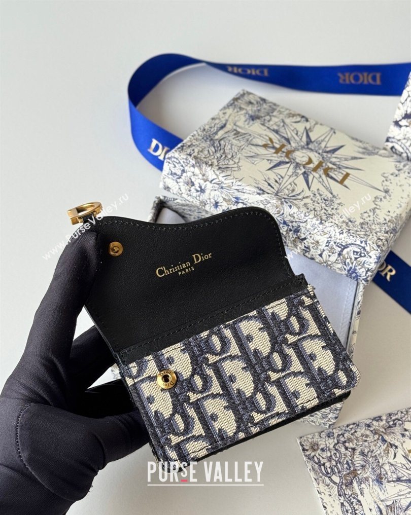 Dior Saddle Lotus Card Holder Wallet in Oblique Jacquard Black/Blue 2026 5611 (XXG-260127022)