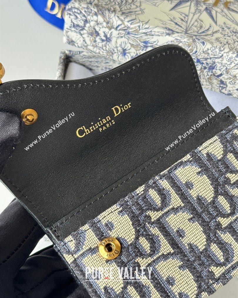 Dior Saddle Lotus Card Holder Wallet in Oblique Jacquard Black/Blue 2026 5611 (XXG-260127022)