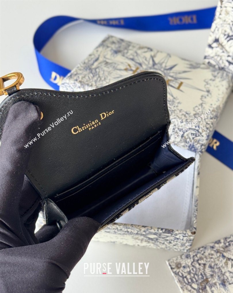 Dior Saddle Lotus Card Holder Wallet in Oblique Jacquard Black/Blue 2026 5611 (XXG-260127022)