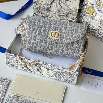 Dior 30 Montaigne Pouch with Chain Mini Bag in Blue Oblique Chambray Embroidery 2026 S4306 (XXG-260127018)