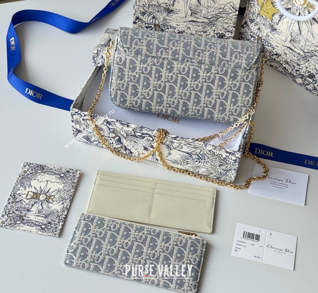 Dior 30 Montaigne Pouch with Chain Mini Bag in Blue Oblique Chambray Embroidery 2026 S4306 (XXG-260127018)