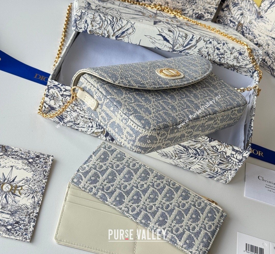 Dior 30 Montaigne Pouch with Chain Mini Bag in Blue Oblique Chambray Embroidery 2026 S4306 (XXG-260127018)