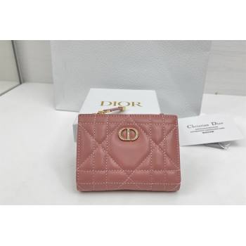 Dior Caro Dahlia Wallet with Crystals in Macrocannage Lambskin Leather Vintage Pink 2026 4208 (XXG-260127002)