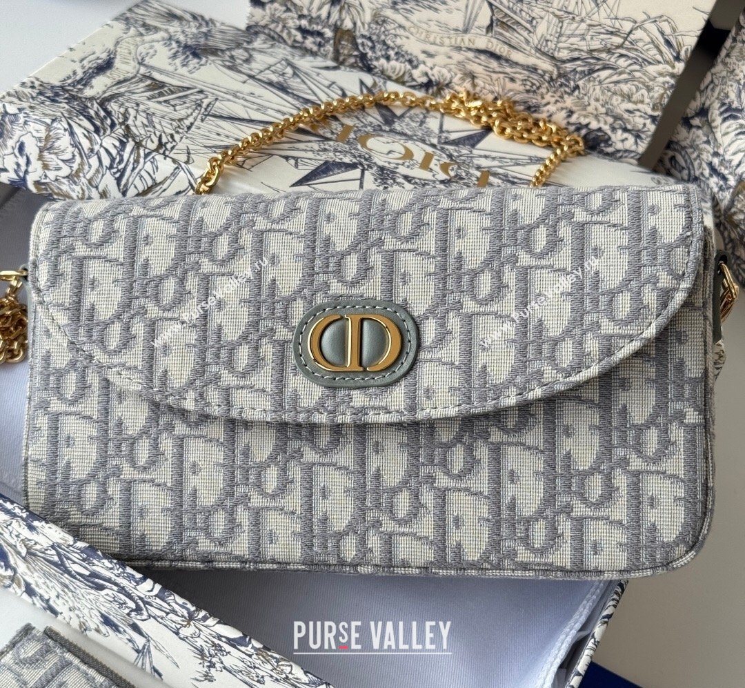 Dior 30 Montaigne Pouch with Chain Mini Bag in Oblique Jacquard Grey 2026 S4306 (XXG-260127019)