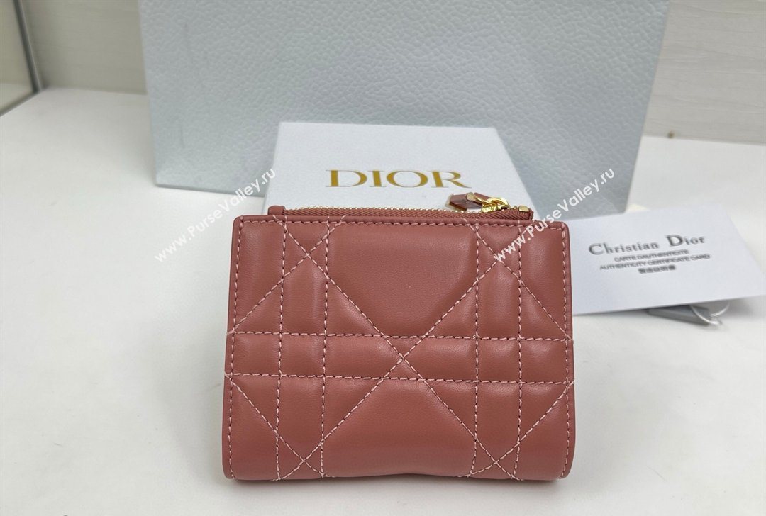 Dior Caro Dahlia Wallet with Crystals in Macrocannage Lambskin Leather Vintage Pink 2026 4208 (XXG-260127002)