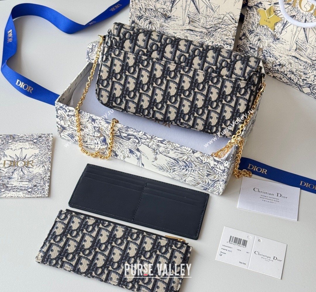 Dior 30 Montaigne Pouch with Chain Mini Bag in Oblique Jacquard Blue 2026 S4306 (XXG-260127020)
