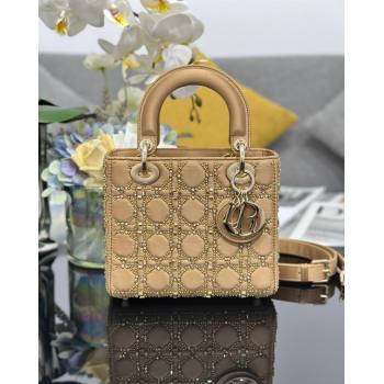 Dior Mini Lady Dior Bag in Satin and Crystals Beige 2026 0127 (XXG-260127017)