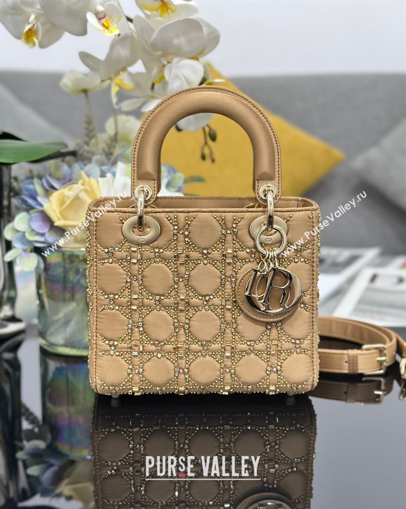 Dior Mini Lady Dior Bag in Satin and Crystals Beige 2026 0127 (XXG-260127017)