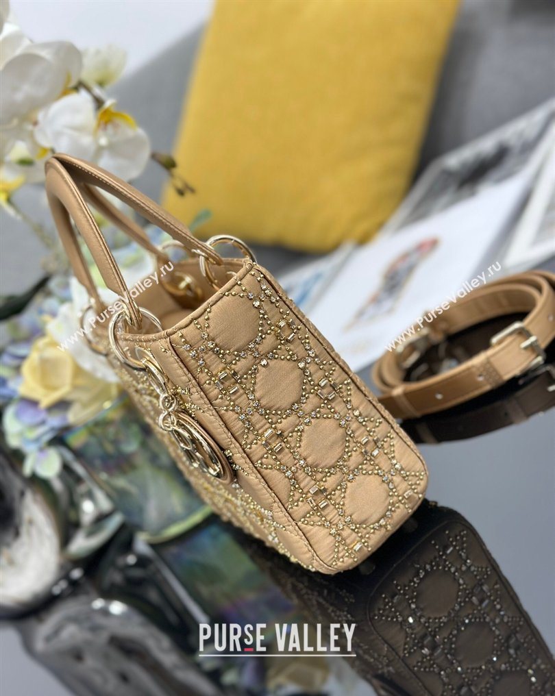 Dior Mini Lady Dior Bag in Satin and Crystals Beige 2026 0127 (XXG-260127017)