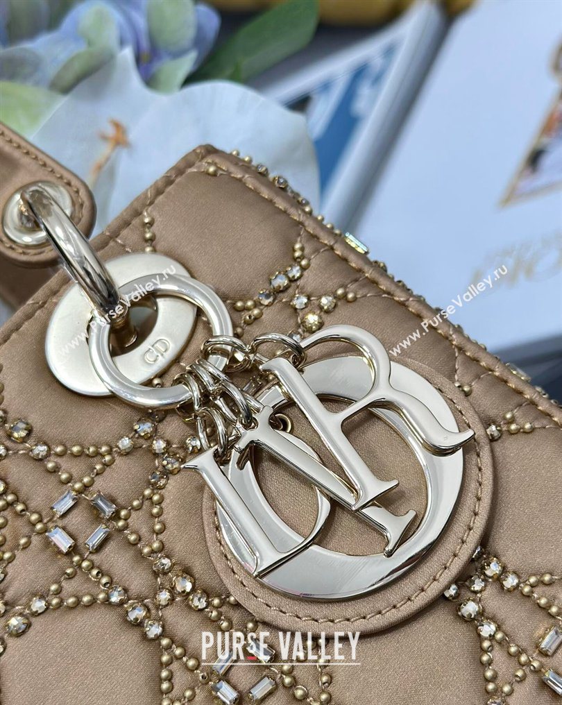 Dior Mini Lady Dior Bag in Satin and Crystals Beige 2026 0127 (XXG-260127017)