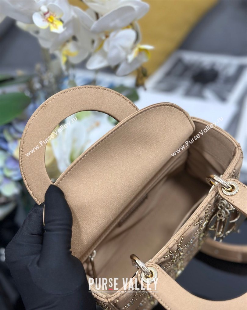 Dior Mini Lady Dior Bag in Satin and Crystals Beige 2026 0127 (XXG-260127017)