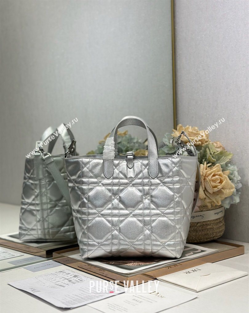 Dior Medium Toujours Vertical Tote Bag in Macrocannage Calfskin Silver-Tone 2026 2836 (XXG-260126092)