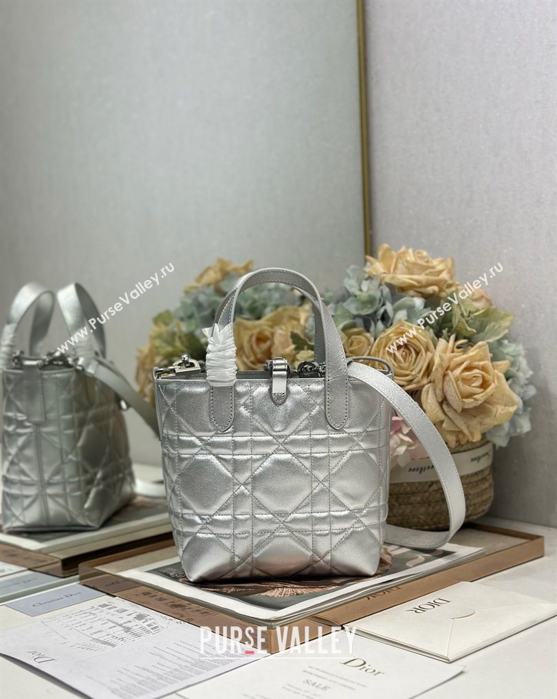 Dior Small Toujours Vertical Tote Bag in Macrocannage Calfskin Silver-Tone 2026 2835 (XXG-260126094)