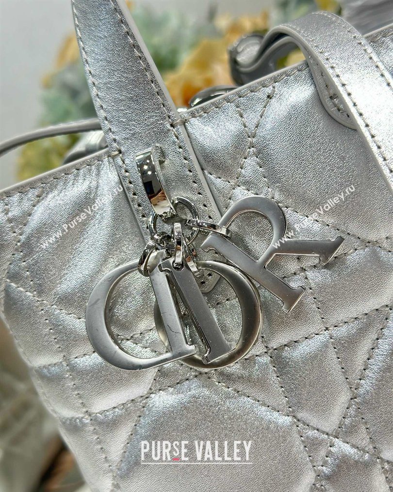 Dior Small Toujours Vertical Tote Bag in Macrocannage Calfskin Silver-Tone 2026 2835 (XXG-260126094)