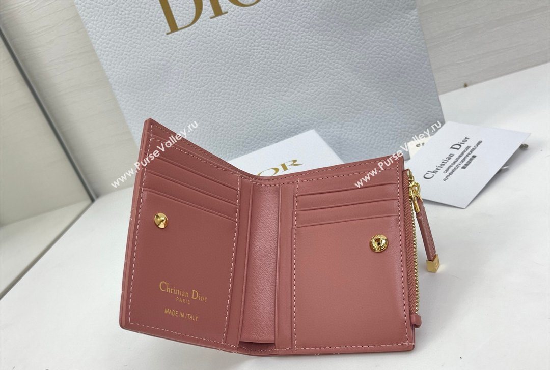 Dior Caro Dahlia Wallet with Crystals in Macrocannage Lambskin Leather Vintage Pink 2026 4208 (XXG-260127002)