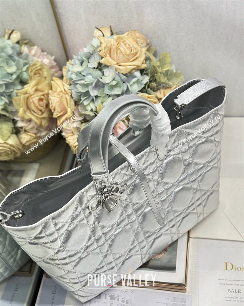 Dior Large Toujours Tote bag in Macrocannage Calfskin Leather Silver-Tone 2026 (XXG-260126096)