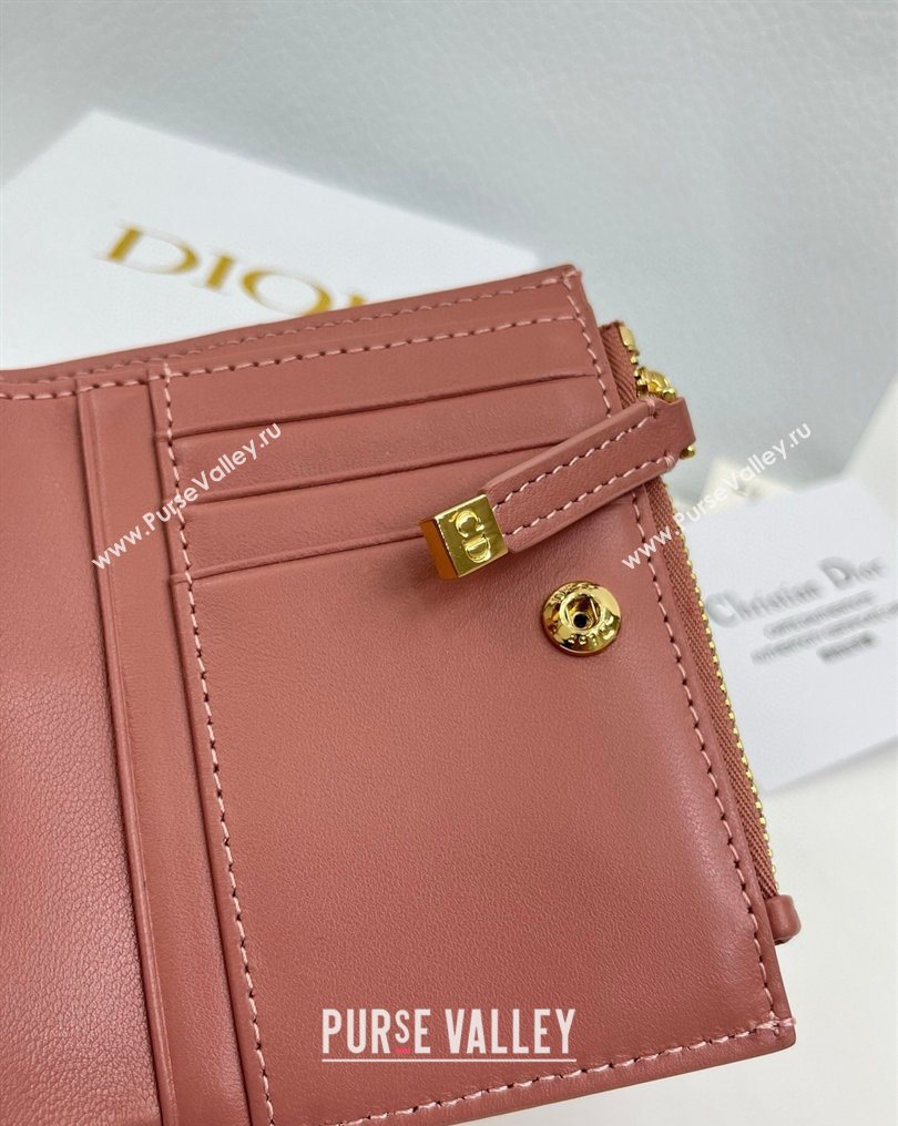 Dior Caro Dahlia Wallet with Crystals in Macrocannage Lambskin Leather Vintage Pink 2026 4208 (XXG-260127002)