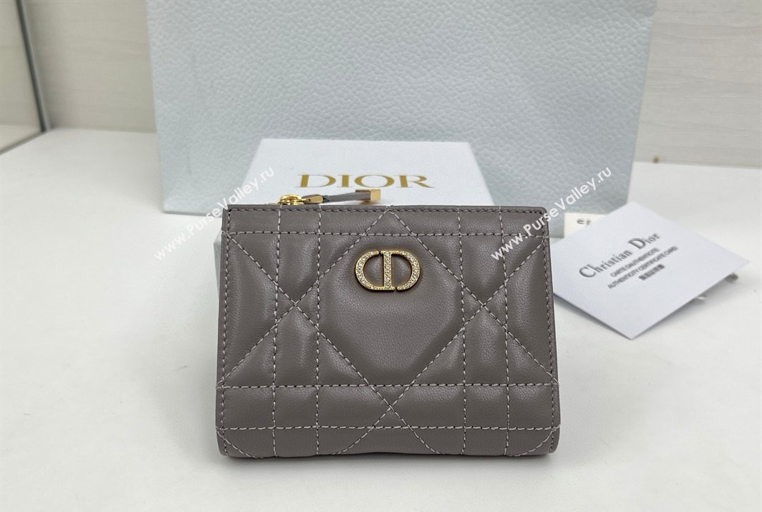 Dior Caro Dahlia Wallet with Crystals in Macrocannage Lambskin Leather Dark Grey 2026 4208 (XXG-260127003)