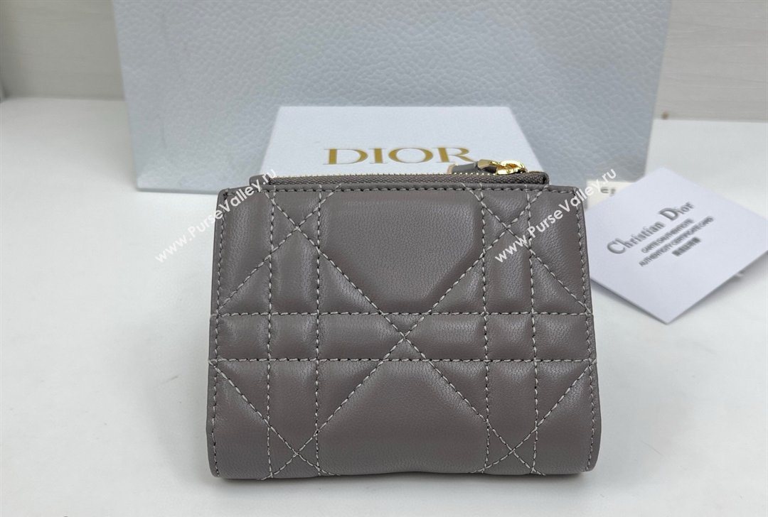 Dior Caro Dahlia Wallet with Crystals in Macrocannage Lambskin Leather Dark Grey 2026 4208 (XXG-260127003)