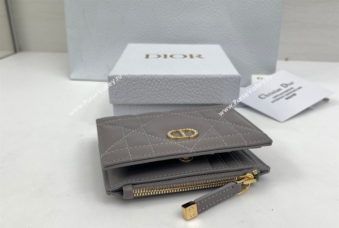 Dior Caro Dahlia Wallet with Crystals in Macrocannage Lambskin Leather Dark Grey 2026 4208 (XXG-260127003)