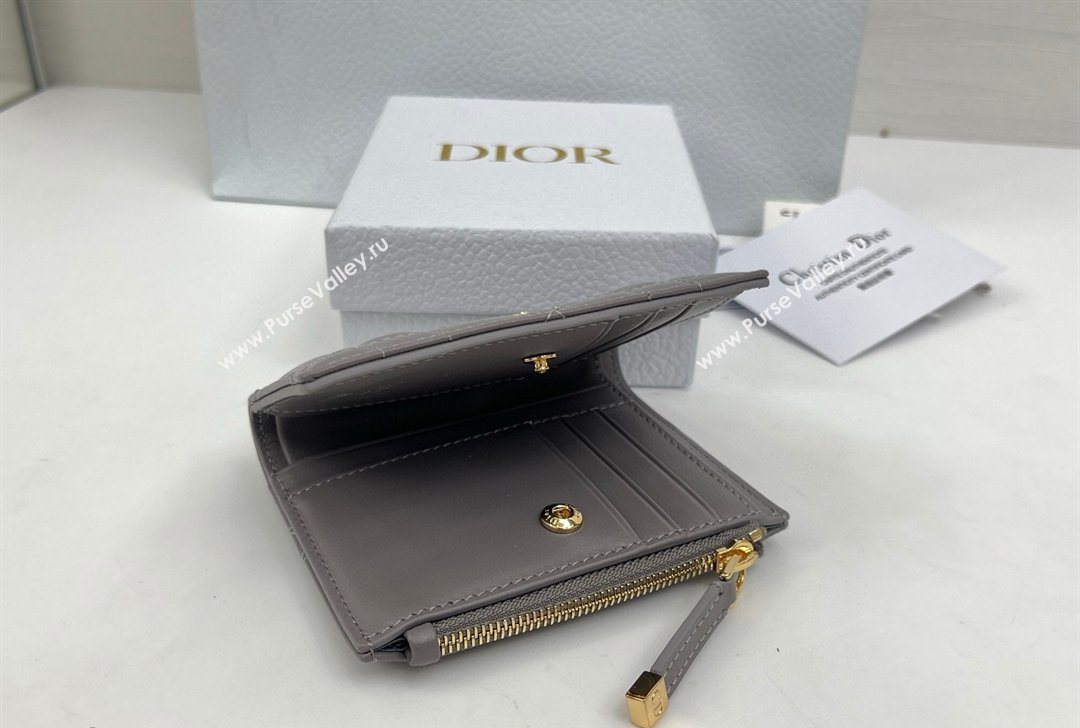 Dior Caro Dahlia Wallet with Crystals in Macrocannage Lambskin Leather Dark Grey 2026 4208 (XXG-260127003)