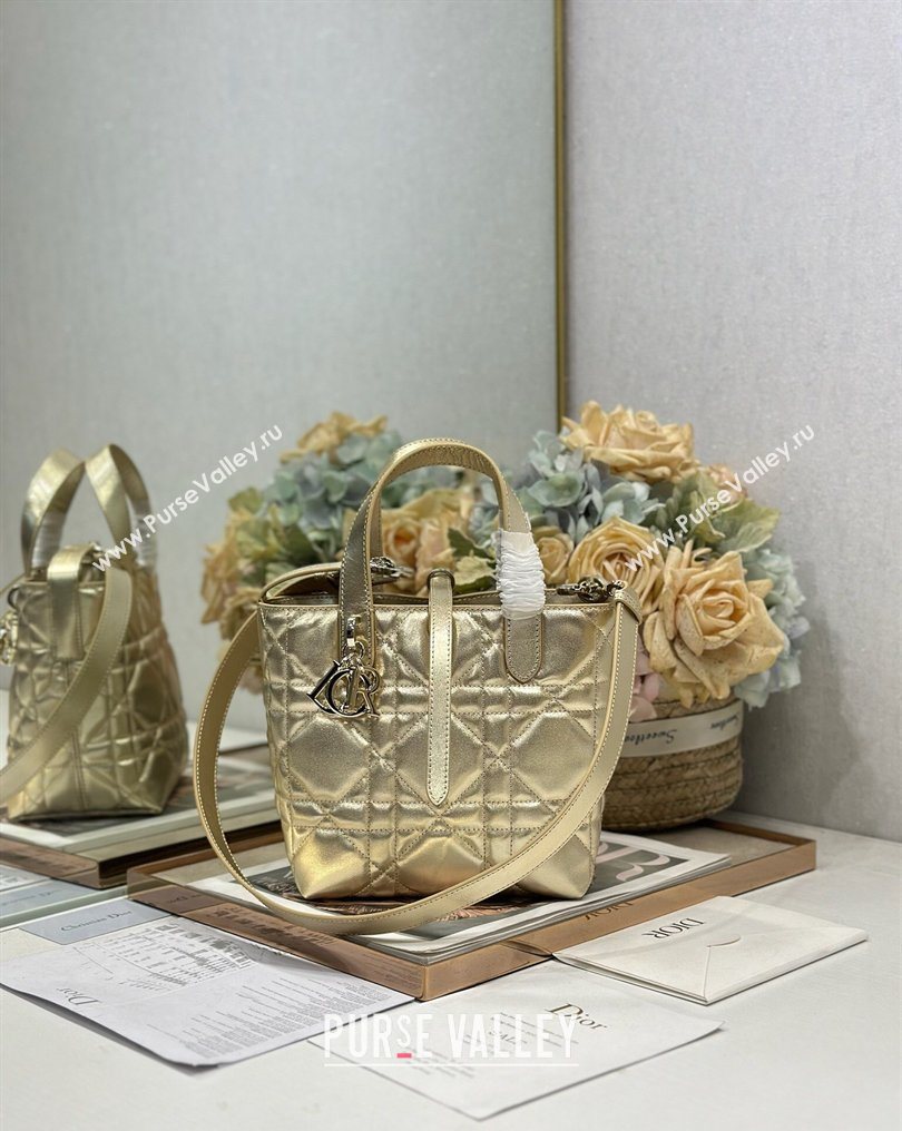 Dior Small Toujours Vertical Tote Bag in Macrocannage Calfskin Gold-Tone 2026 2835 (XXG-260126095)