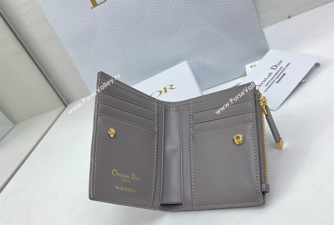 Dior Caro Dahlia Wallet with Crystals in Macrocannage Lambskin Leather Dark Grey 2026 4208 (XXG-260127003)