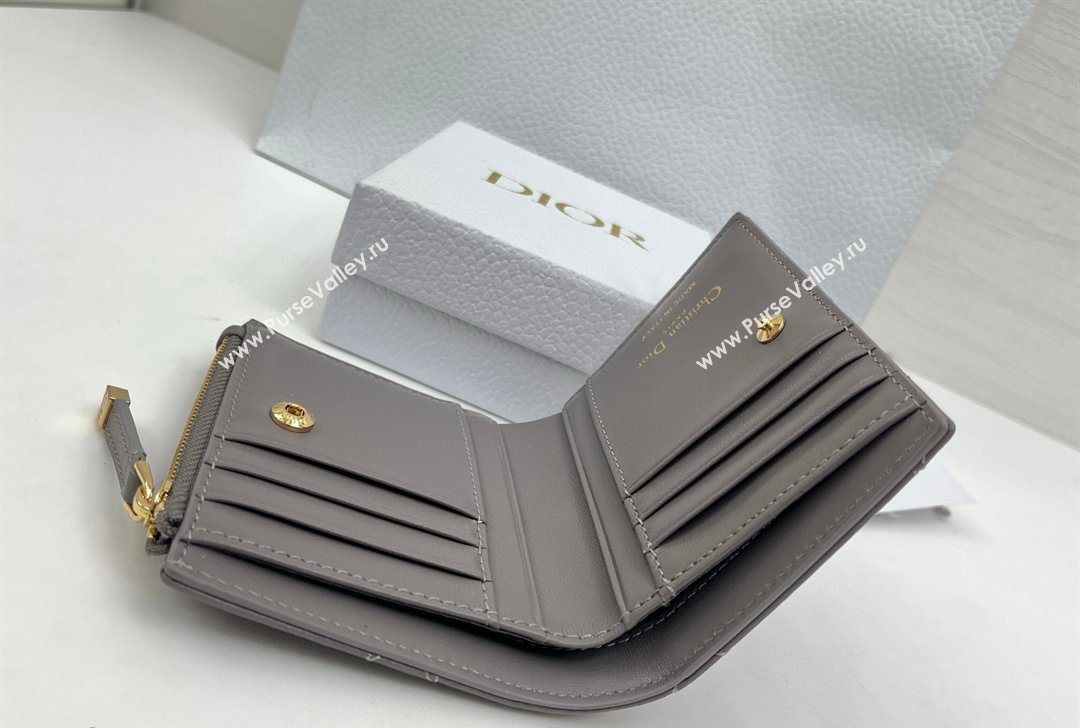 Dior Caro Dahlia Wallet with Crystals in Macrocannage Lambskin Leather Dark Grey 2026 4208 (XXG-260127003)