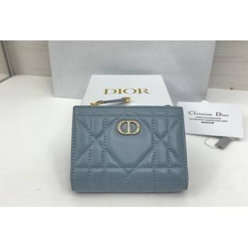 Dior Caro Dahlia Wallet with Crystals in Macrocannage Lambskin Leather Cloud Blue 2026 4208 (XXG-260127004)