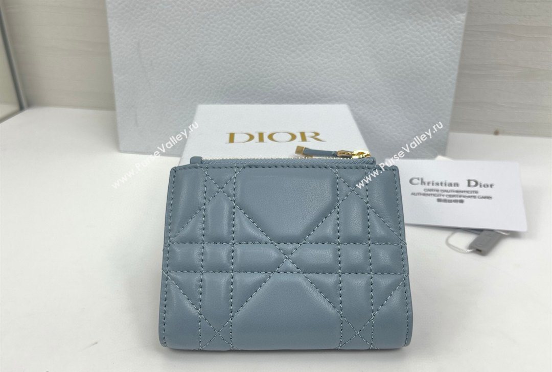 Dior Caro Dahlia Wallet with Crystals in Macrocannage Lambskin Leather Cloud Blue 2026 4208 (XXG-260127004)