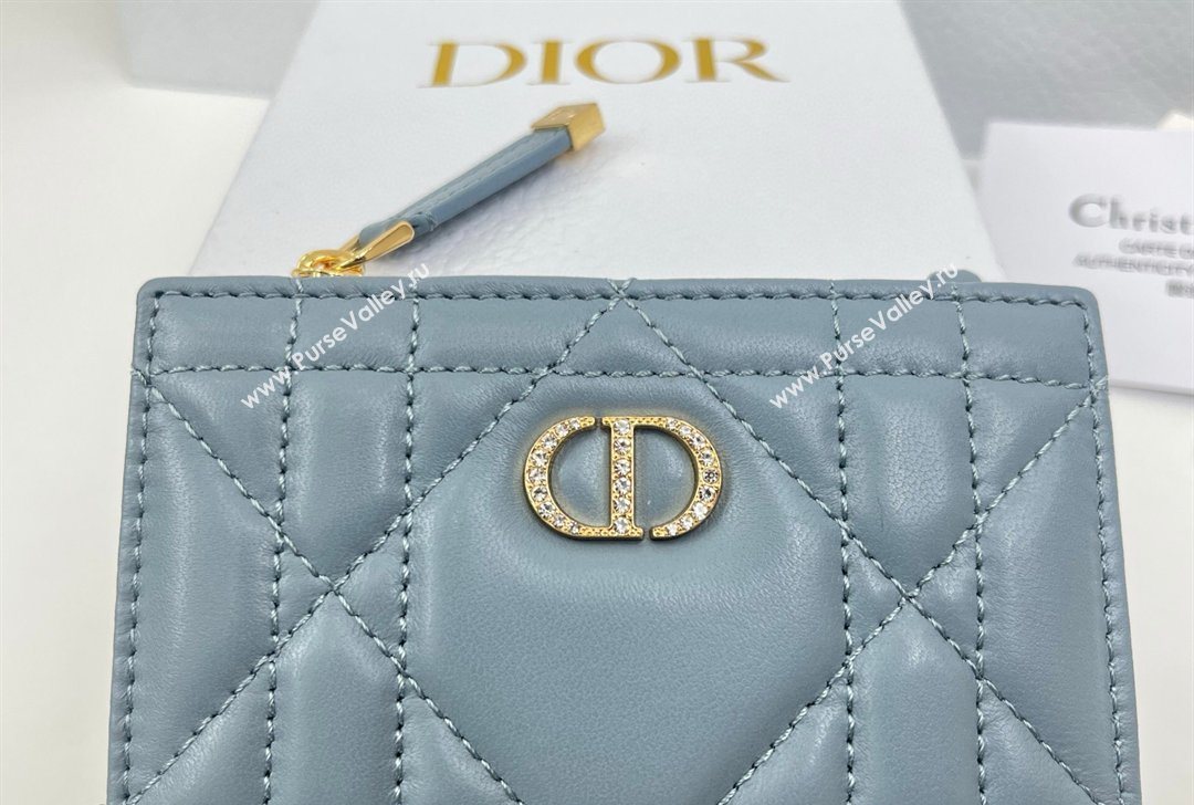 Dior Caro Dahlia Wallet with Crystals in Macrocannage Lambskin Leather Cloud Blue 2026 4208 (XXG-260127004)