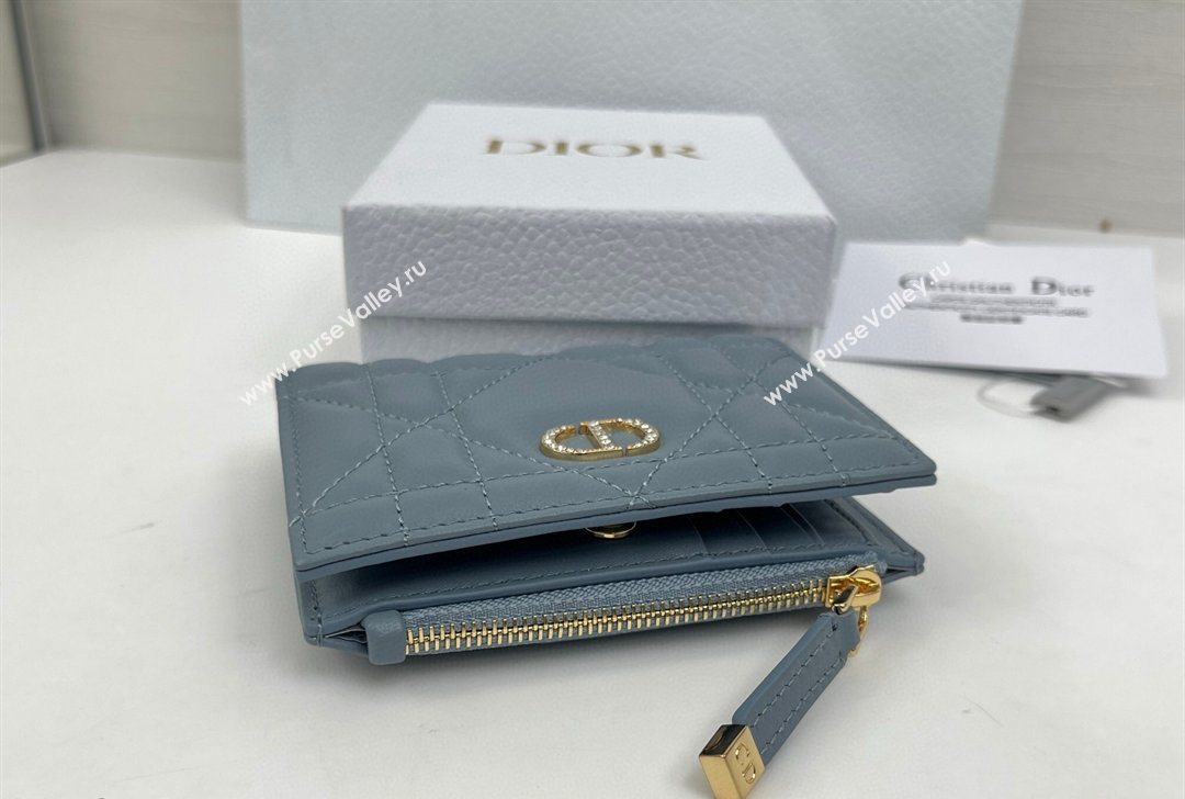 Dior Caro Dahlia Wallet with Crystals in Macrocannage Lambskin Leather Cloud Blue 2026 4208 (XXG-260127004)