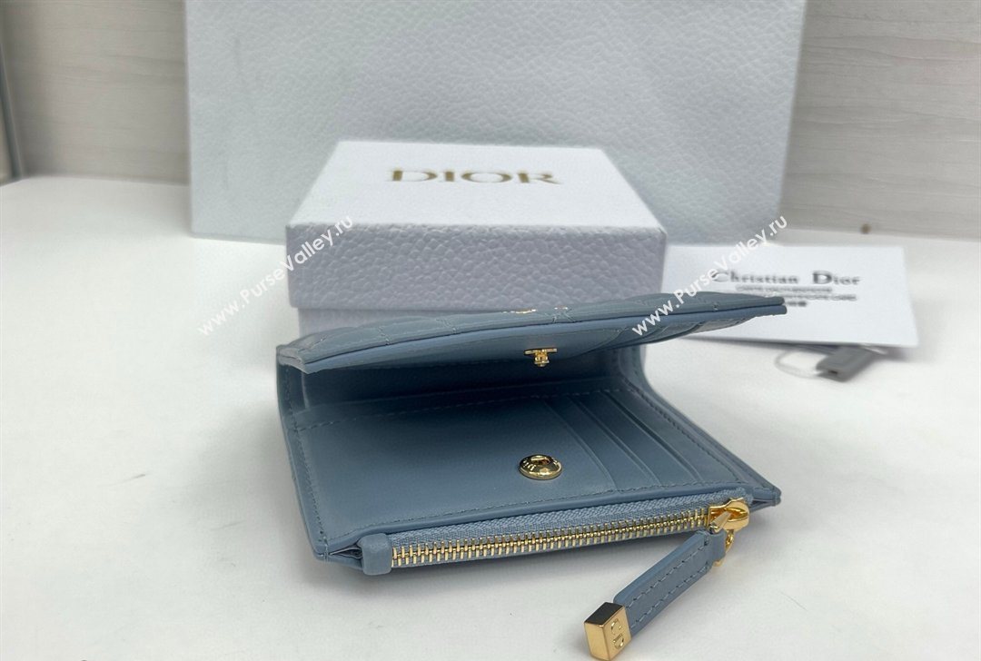 Dior Caro Dahlia Wallet with Crystals in Macrocannage Lambskin Leather Cloud Blue 2026 4208 (XXG-260127004)