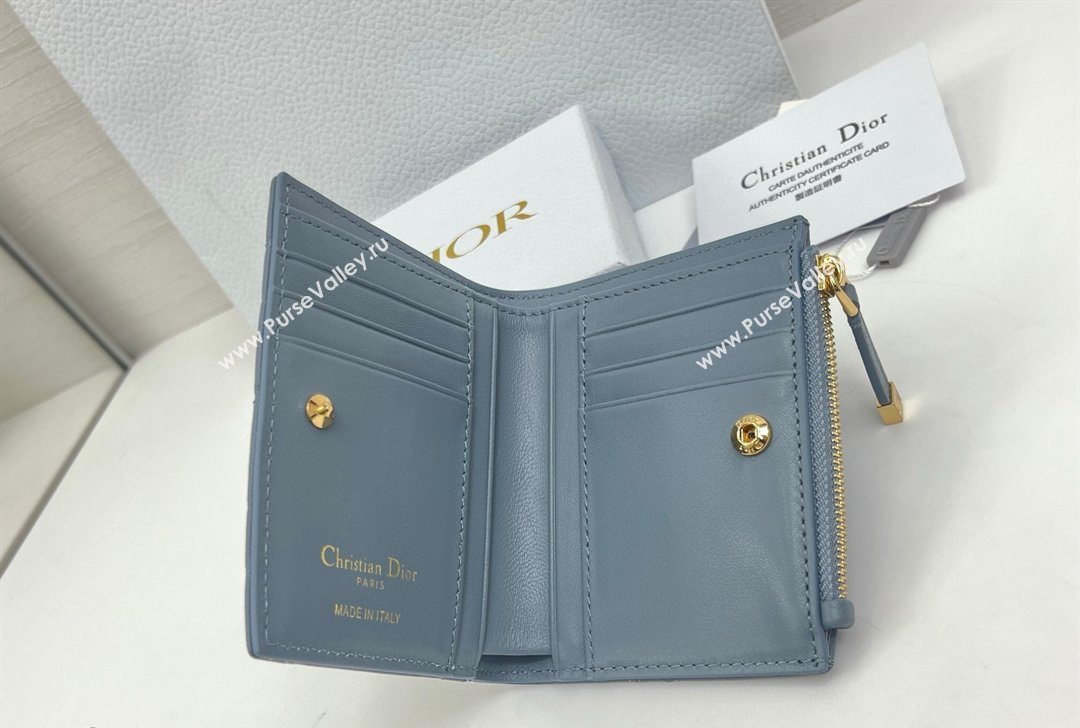 Dior Caro Dahlia Wallet with Crystals in Macrocannage Lambskin Leather Cloud Blue 2026 4208 (XXG-260127004)