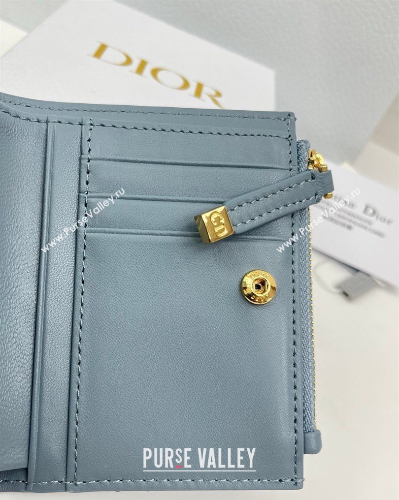 Dior Caro Dahlia Wallet with Crystals in Macrocannage Lambskin Leather Cloud Blue 2026 4208 (XXG-260127004)