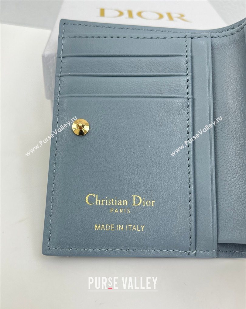 Dior Caro Dahlia Wallet with Crystals in Macrocannage Lambskin Leather Cloud Blue 2026 4208 (XXG-260127004)