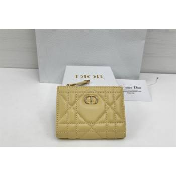 Dior Caro Dahlia Wallet with Crystals in Macrocannage Lambskin Leather Yellow 2026 4208 (XXG-260127005)
