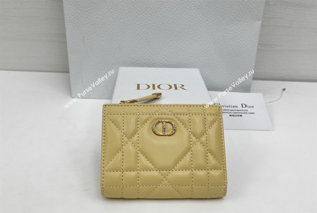 Dior Caro Dahlia Wallet with Crystals in Macrocannage Lambskin Leather Yellow 2026 4208 (XXG-260127005)