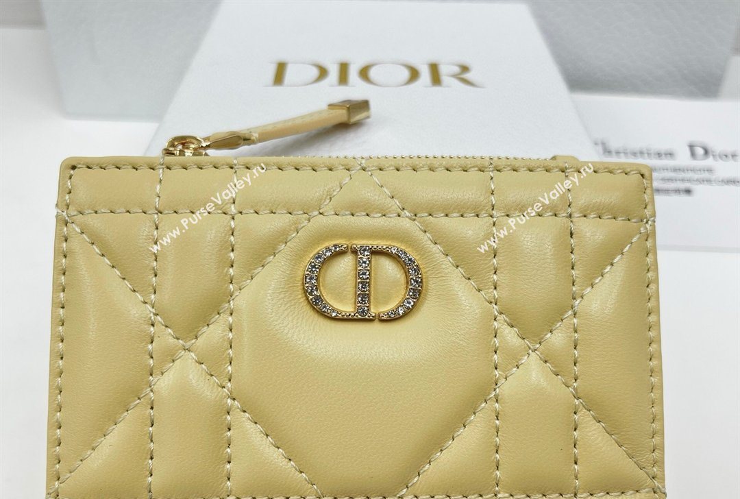 Dior Caro Dahlia Wallet with Crystals in Macrocannage Lambskin Leather Yellow 2026 4208 (XXG-260127005)