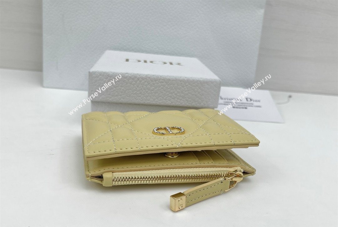 Dior Caro Dahlia Wallet with Crystals in Macrocannage Lambskin Leather Yellow 2026 4208 (XXG-260127005)