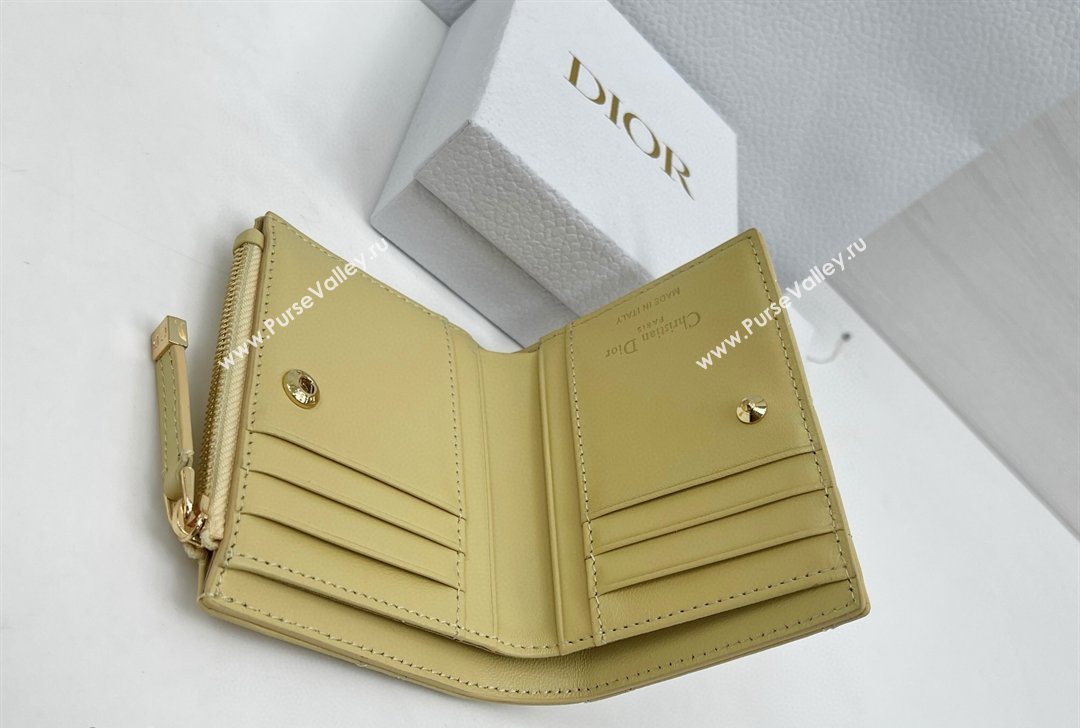 Dior Caro Dahlia Wallet with Crystals in Macrocannage Lambskin Leather Yellow 2026 4208 (XXG-260127005)