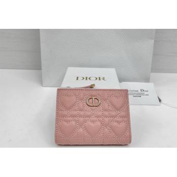 Dior Caro Dahlia Wallet with Crystals in Heart Macrocannage Lambskin Leather Pink 2026 4208 (XXG-260127006)
