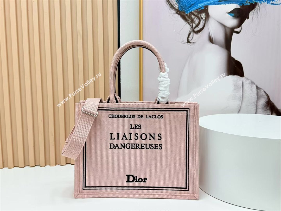 Dior Medium Book Tote Bag in Light Pink Book Cover Embroidery 2026 8833 (BF-260127032)