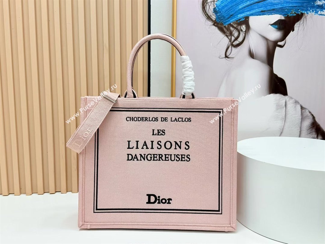 Dior Large Book Tote Bag in Light Pink Book Cover Embroidery 2026 8833 (BF-260127031)