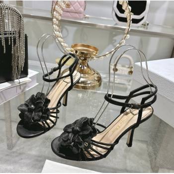 Dior Leather Flower Heel Sandals 7.5cm Black 2026 DR030205 (MD-260302102)