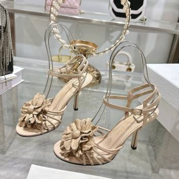 Dior Leather Flower Heel Sandals 7.5cm Beige 2026 DR030205 (MD-260302103)